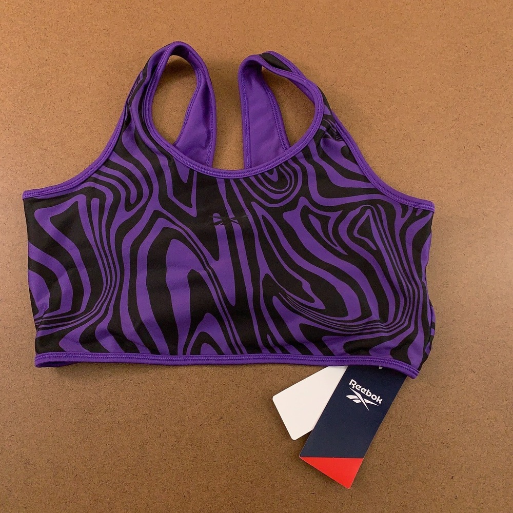 Reebok Womens Size Large Purple Print Modern Safari Multi-Way Bralette  NWT